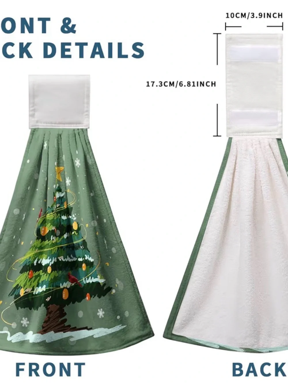 Green Christmas Tree Stay Hanging Hand Towels - 2 Pack - NWOT